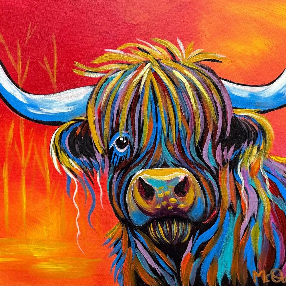 Original Art- Colorful Highland Cow Painting- signed by the Artist- Me :)